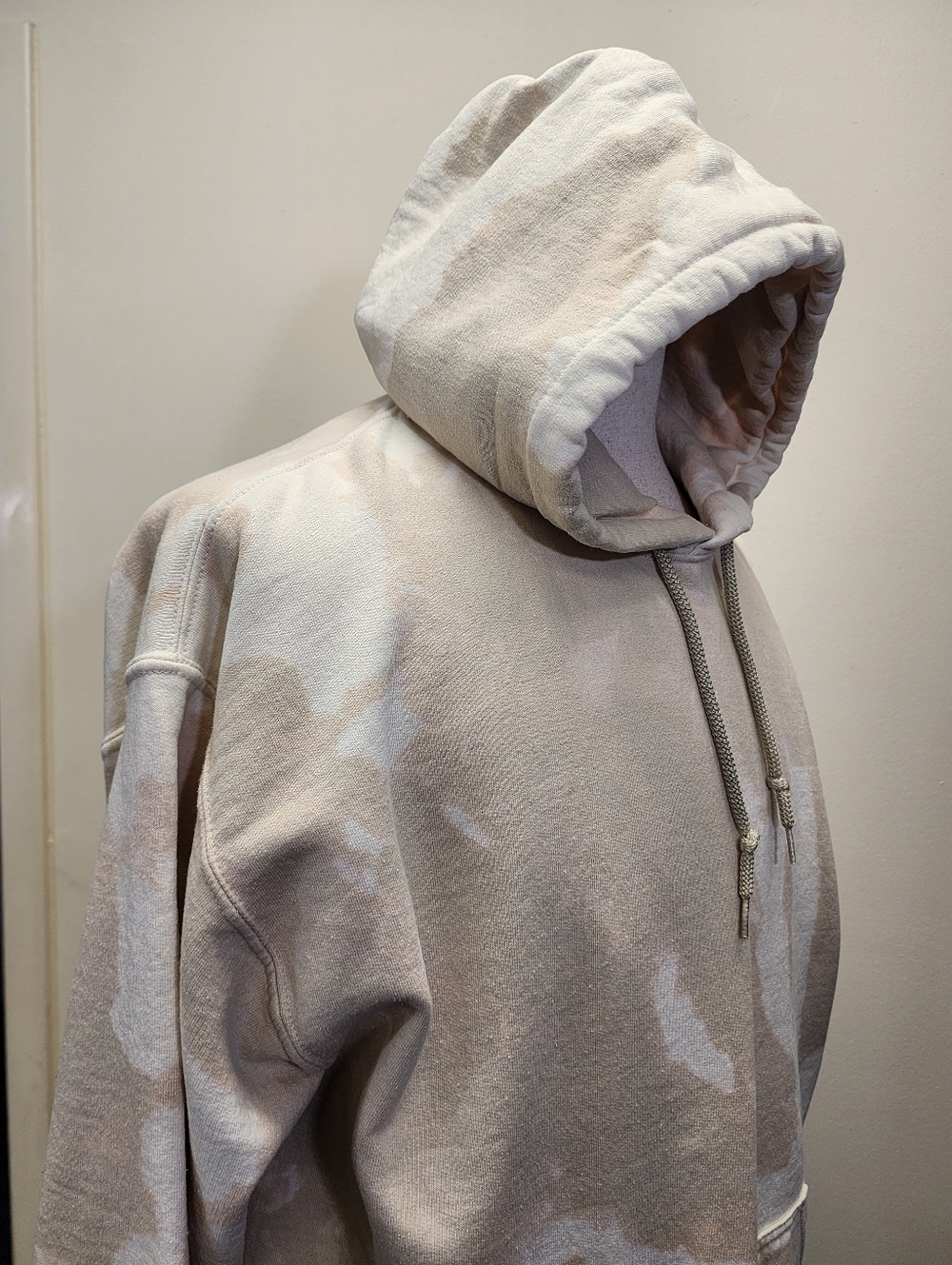 Upcycled Marble Wash Hoodie Gildan Neutral Beige Cream Bleach Dyed Size Large - Picture 5 of 8